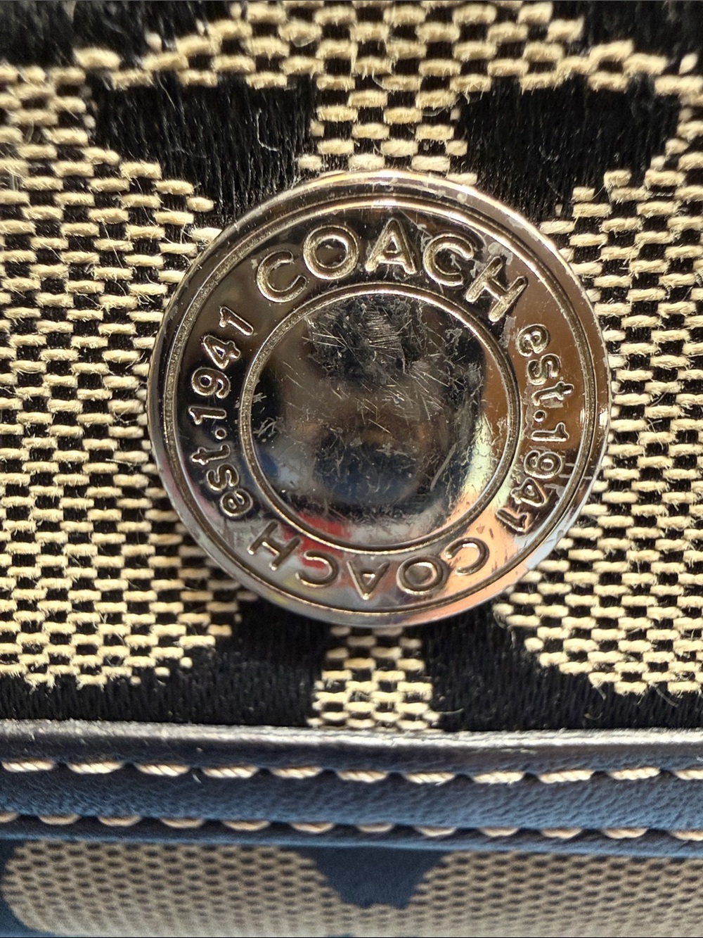 Coach Signature Canvas Trifold Wallet in Black and Tan - Picture 2 of 7